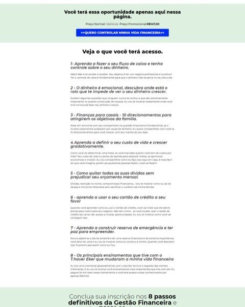 Página de vendas 8 Passos Gestão Financeira