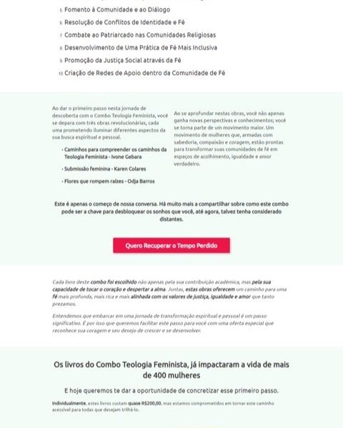 Página de vendas Combo Teologia Feminista